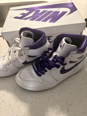Nike White and Purple High-Top Sneakers